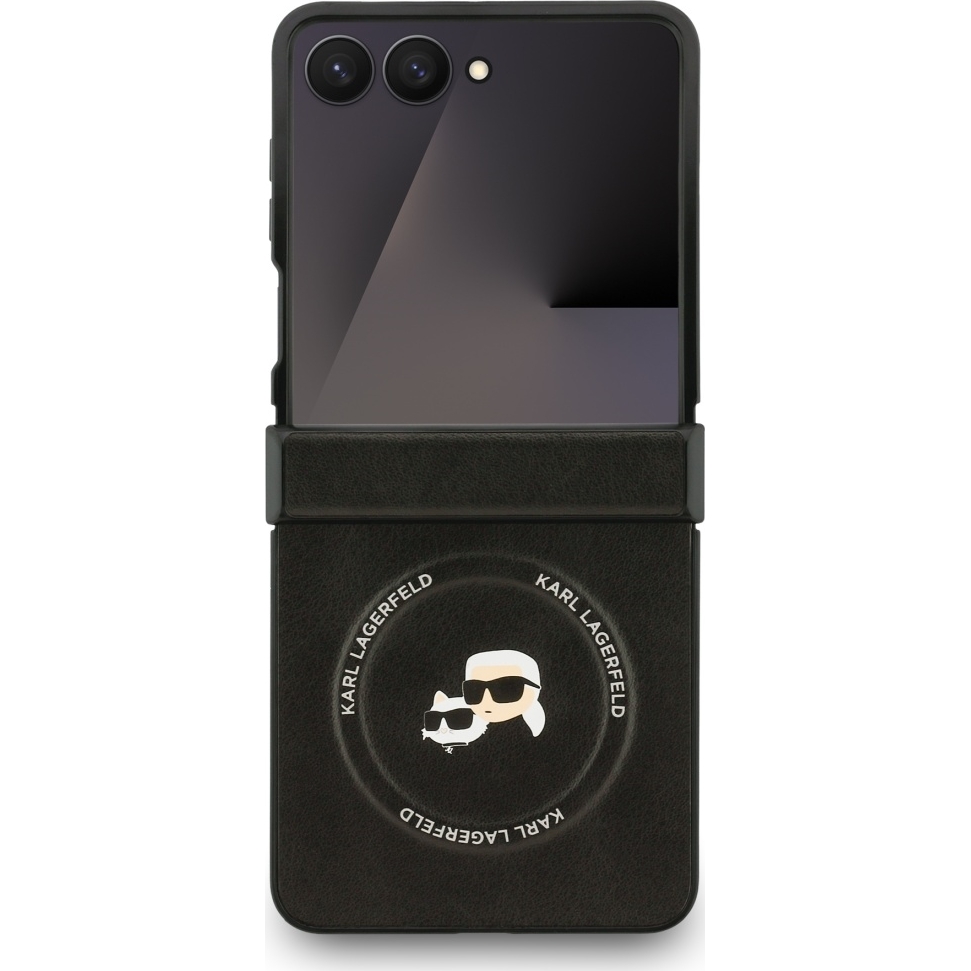 Eleganckie etui Karl Lagerfeld Karl & Choupette Pins MagSafe do Samsung Galaxy Z Flip7 w kolorze czarnym